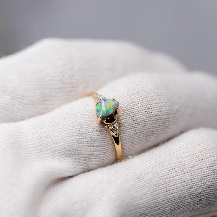 Australian Black Opal & Diamond Engagement Wedding Ring