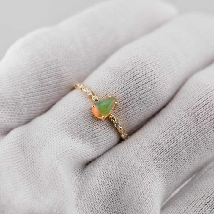 Minimalist Mexican Fire Opal Diamond Engagement Ring