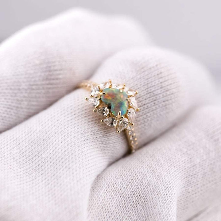 Black Opal Pear Diamond Engagement Ring