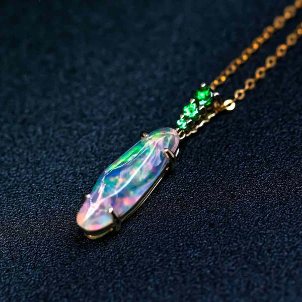Gold Necklace Fire Opal