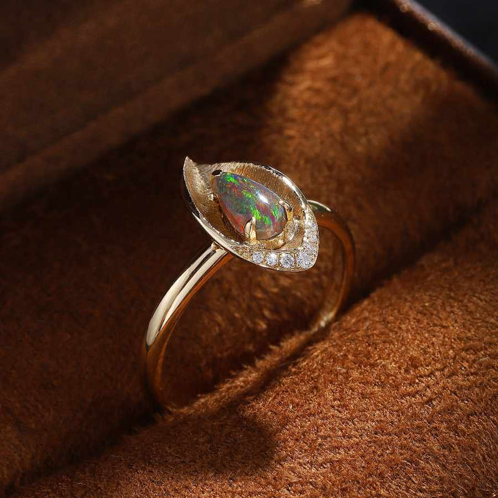 Leaf Black Opal Diamond Ring