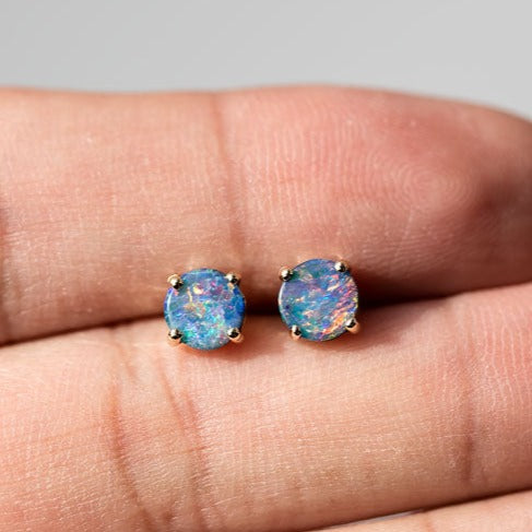 Australian Doublet Opal Round Stud Earrings-7
