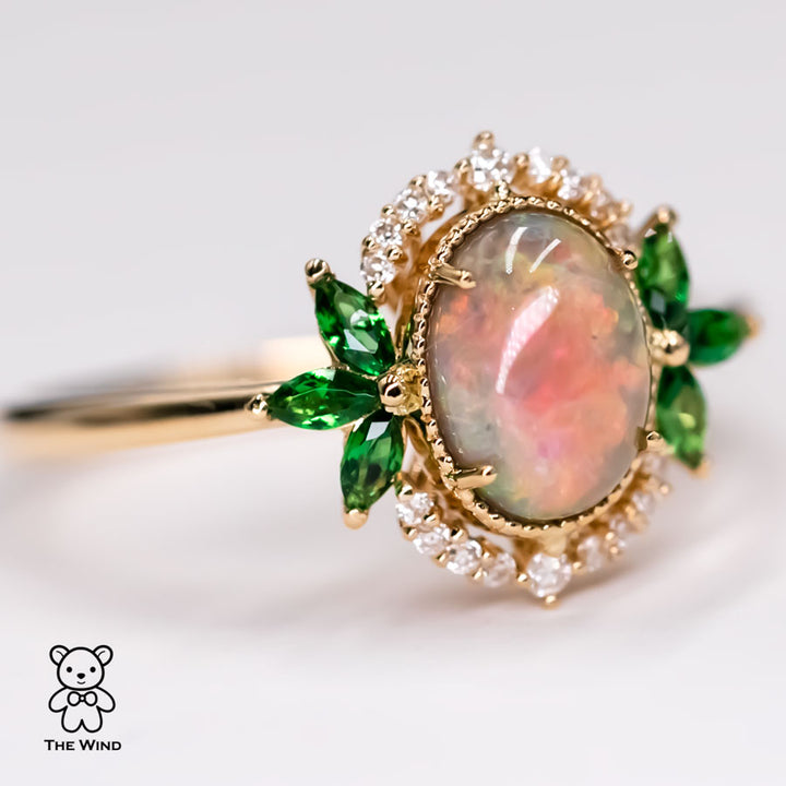 Australian Semi-Black Opal Diamond Tsavorite Engagement Ring-2