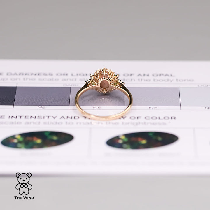 Australian Semi-Black Opal Diamond Tsavorite Engagement Ring-3