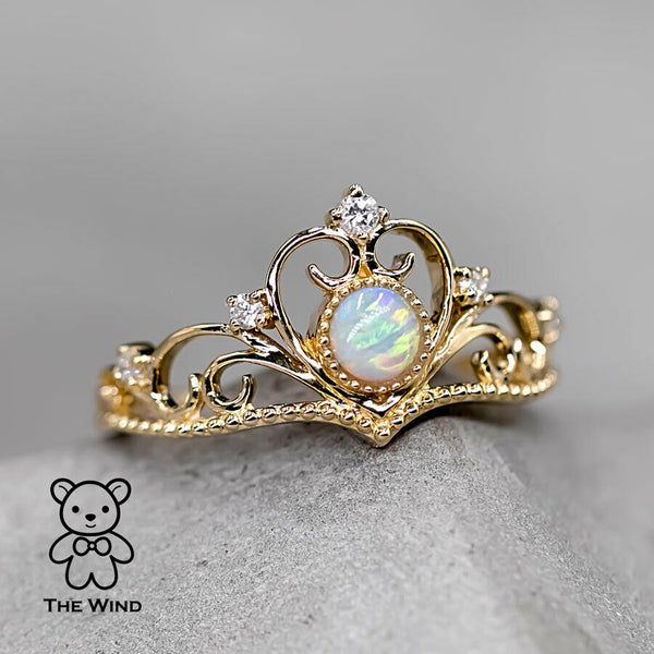 Australian Solid Opal & Diamond Engagement Ring-1