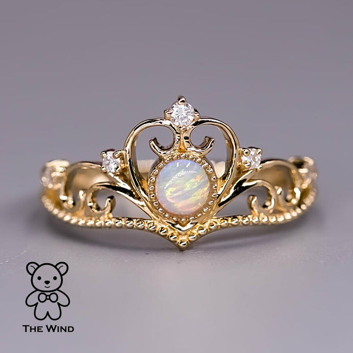 Australian Solid Opal & Diamond Engagement Ring-3
