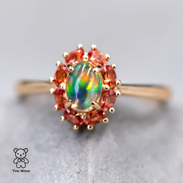 Beautiful Play of Color Fire Opal Orange Sapphire Engagement Ring-1