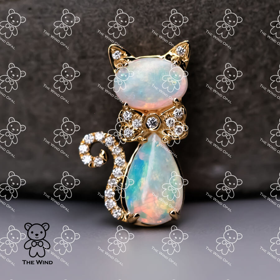 Cat Solid Opal & Diamond Pendant Necklace 14k Yellow Gold | The Wind