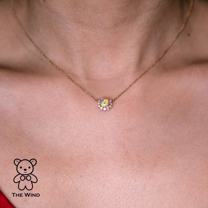 Semi-Black Opal Halo Diamond Necklace-5