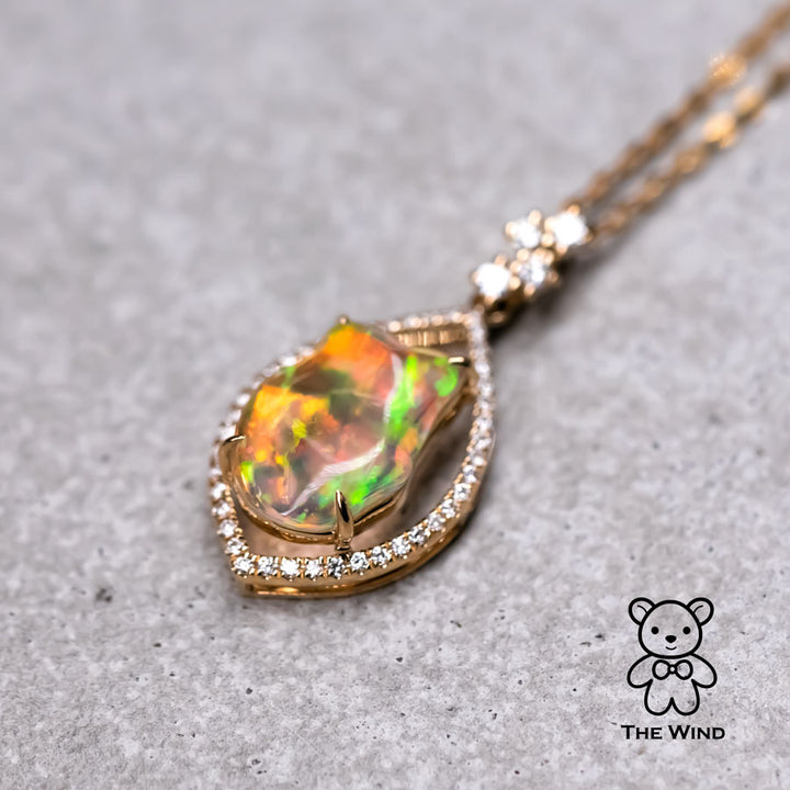 Pear Shaped Pendant Mexican Fire Opal Diamond-2