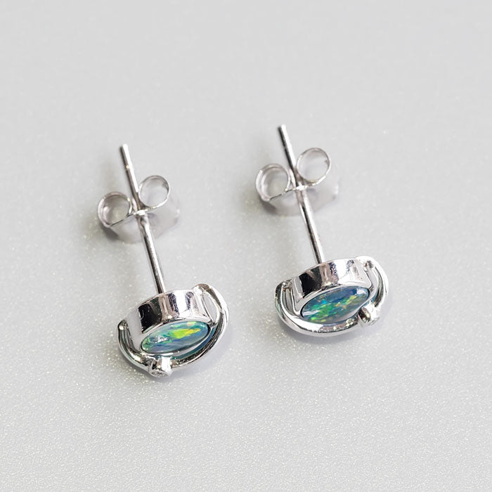 Earth Moon Design Australian Doublet Opal & Diamond Stud Earrings-6