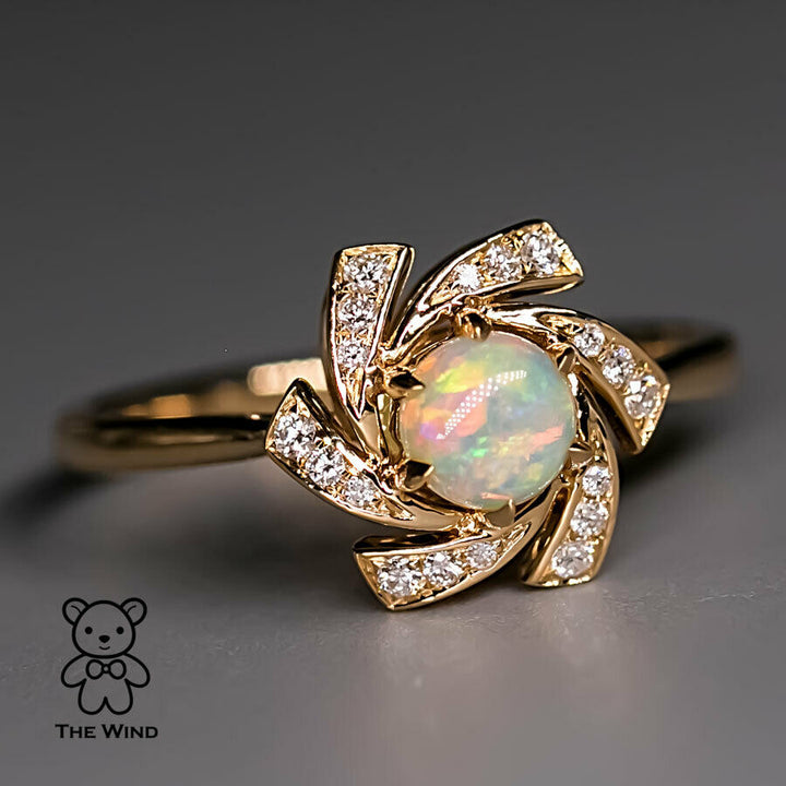 Flower Design Australian Solid Opal Diamond Engagement Wedding Ring-4
