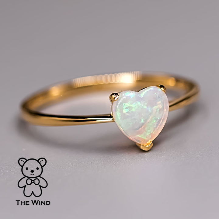 Heart Shaped Australian Solid Opal Engagement Ring 14K Yellow Gold-2