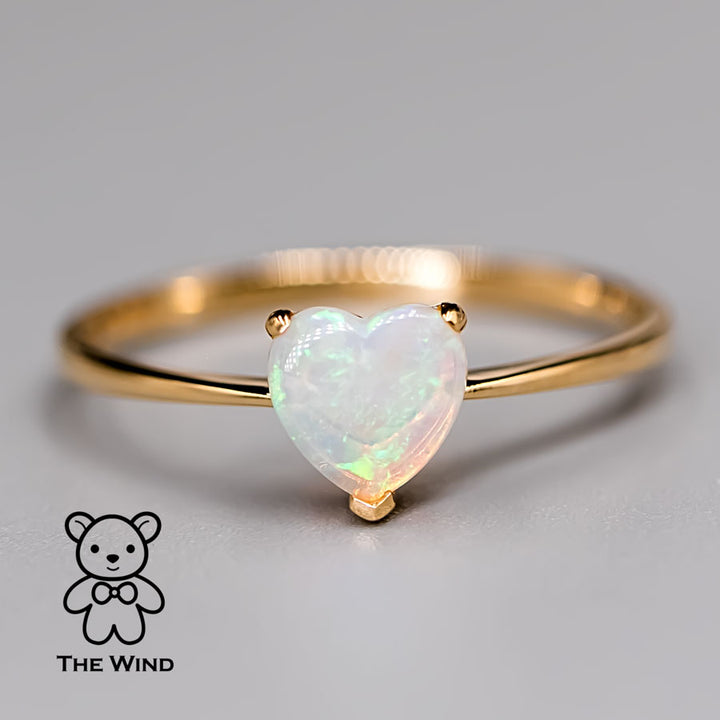 Heart Shaped Australian Solid Opal Engagement Ring 14K Yellow Gold-4