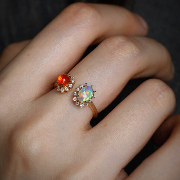 Satin Finish Opal Diamond Ring