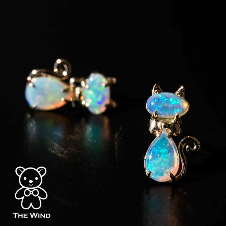Kitty Cat Australian Solid Opal Stud Earrings-3