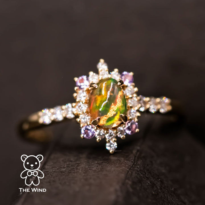Mexican Fire Opal Diamond Amethyst Engagement Ring-3