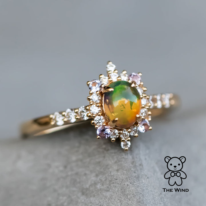 Mexican Fire Opal Diamond Amethyst Engagement Ring-4