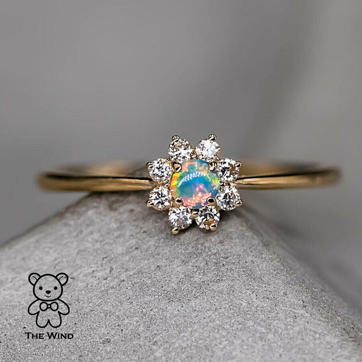 Minimalist Australian Solid Opal Diamond Hola Ring-2