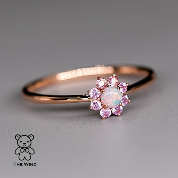 Minimalist Australian Solid Opal Pink Sapphire Halo Ring-1