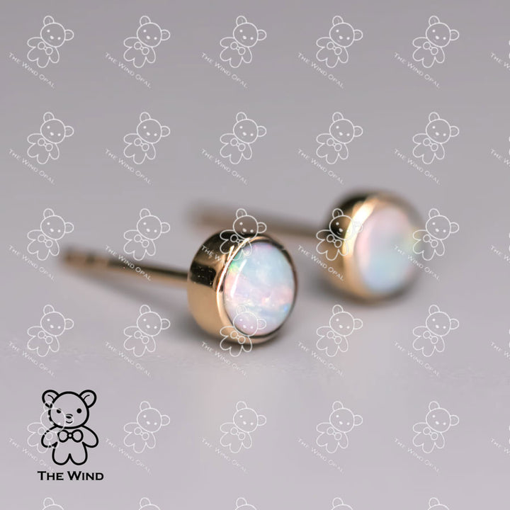 Minimalist Australian Solid Opal Round Stud Earrings-2