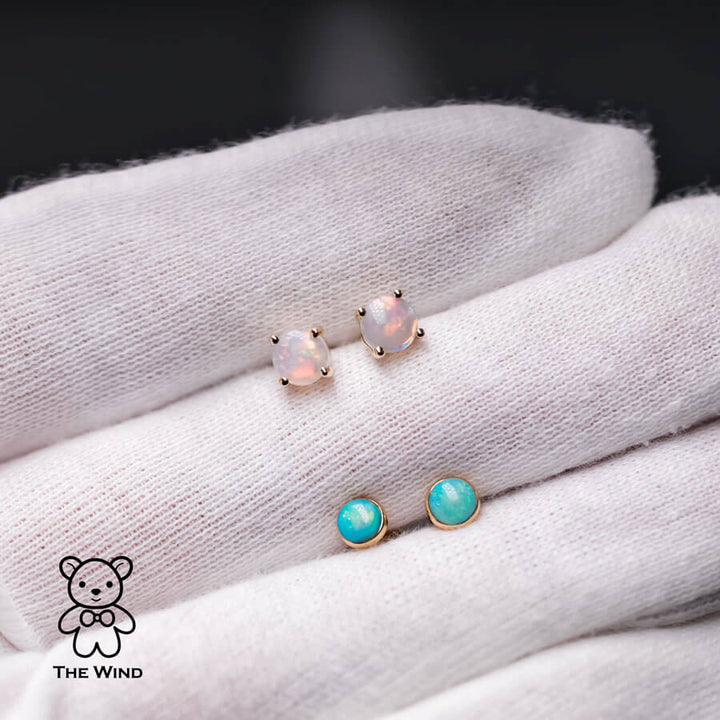 Minimalist Australian Solid Opal Round Stud Earrings-6