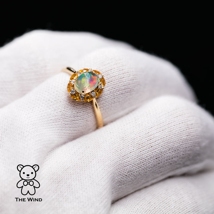 Moonlight Fire Opal Yellow Sapphire Diamond Engagement Ring-6