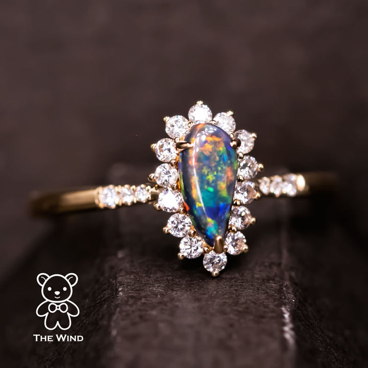 N1 Australian Black Opal & Halo Diamond Engagement Ring-3