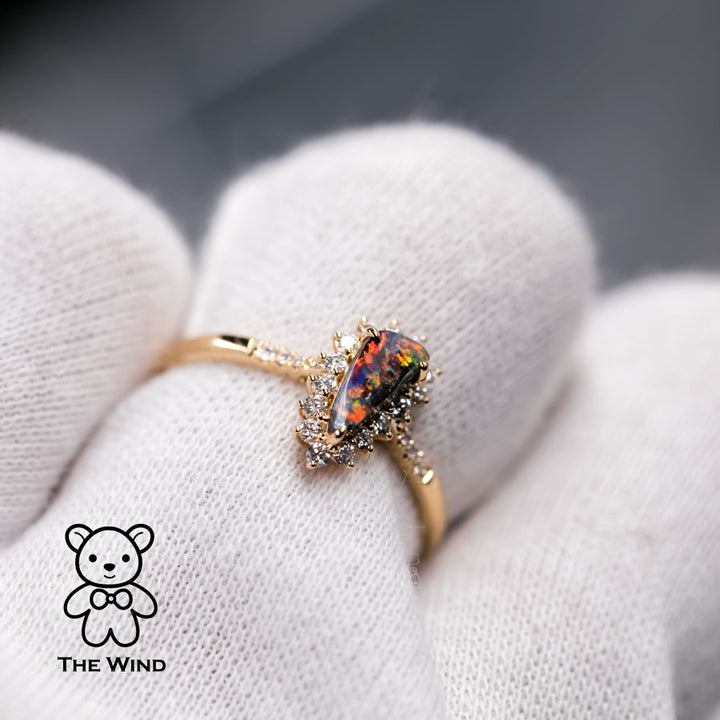 Pear Shaped Australian Boulder Opal Halo Diamond Engagement Wedding Ring-5