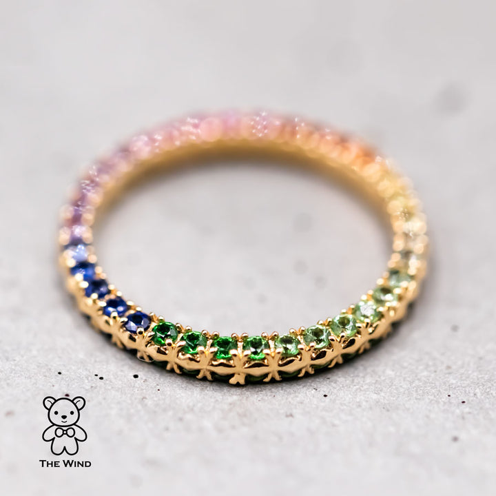 Rainbow Colored Sapphire Ring Wedding Band-2