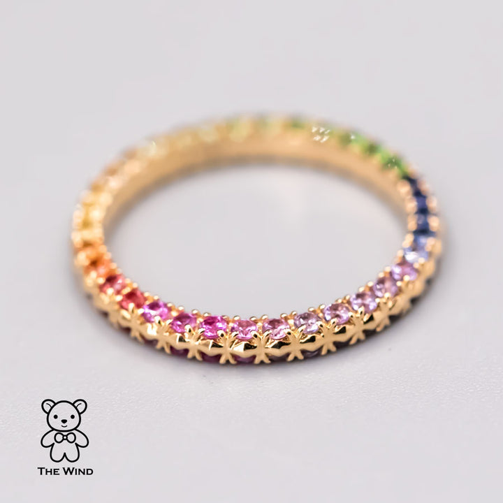 Rainbow Colored Sapphire Ring Wedding Band-3