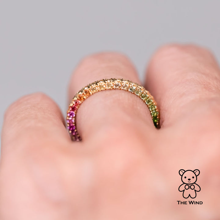 Rainbow Colored Sapphire Ring Wedding Band-5