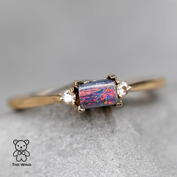 Rectangle Australian Boulder Opal Diamond Engagement Ring-2