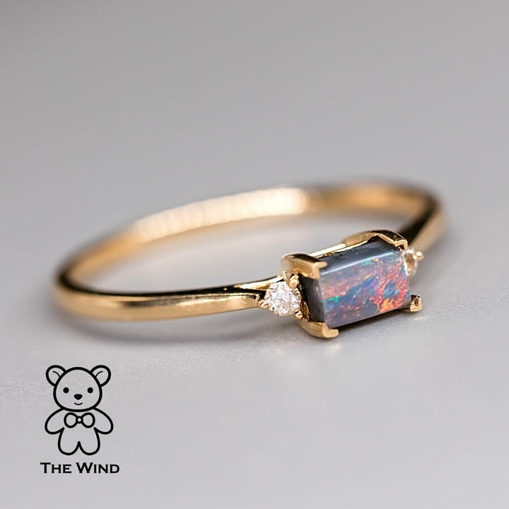 Rectangle Australian Boulder Opal Diamond Engagement Ring-3