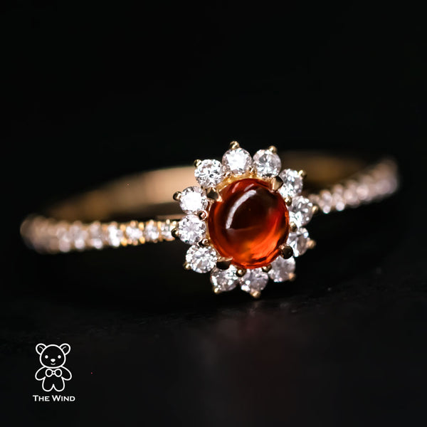 Red Mexican Fire Opal Halo Diamond Engagement Ring-1