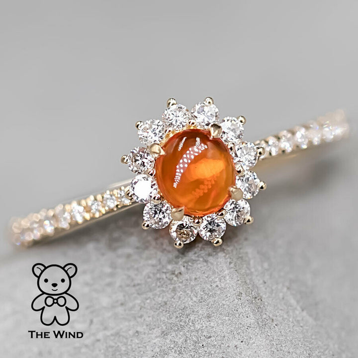 Red Mexican Fire Opal Halo Diamond Engagement Ring-5
