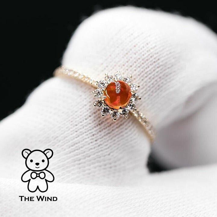 Red Mexican Fire Opal Halo Diamond Engagement Ring-7