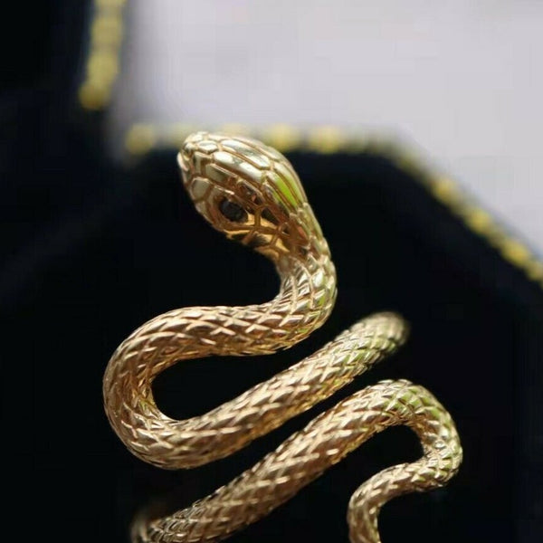 Snake Design Black Diamond Ring 18K Yellow Gold Viper Ring-1