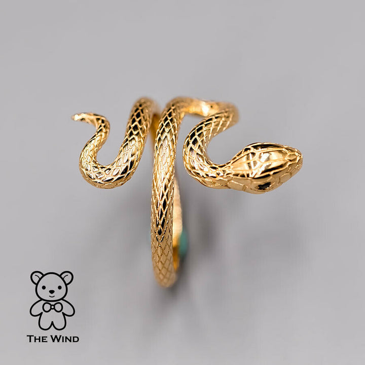 Snake Design Black Diamond Ring 18K Yellow Gold Viper Ring-2