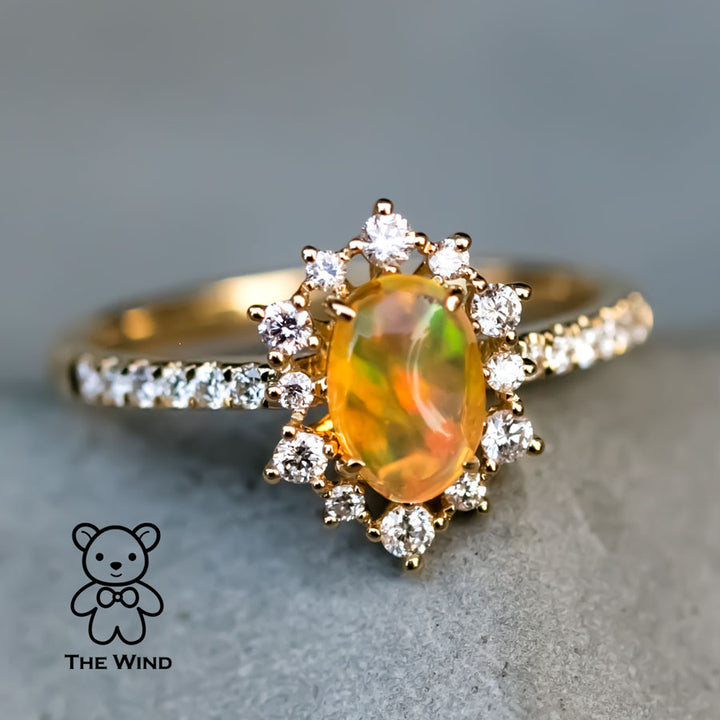 Stunning Rainbow Mexican Fire Opal Diamond Engagement Ring-2