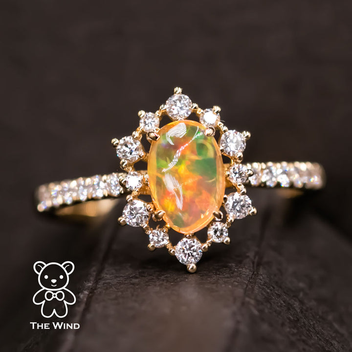 Stunning Rainbow Mexican Fire Opal Diamond Engagement Ring-3