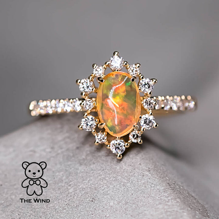 Stunning Rainbow Mexican Fire Opal Diamond Engagement Ring-4