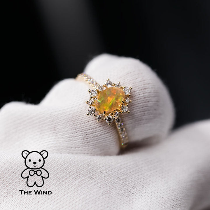 Stunning Rainbow Mexican Fire Opal Diamond Engagement Ring-6