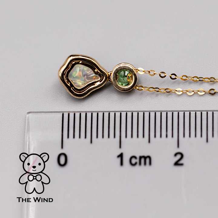 Stylish Fire Opal, Halo Diamond, Tsavorite Pendant Necklace-5