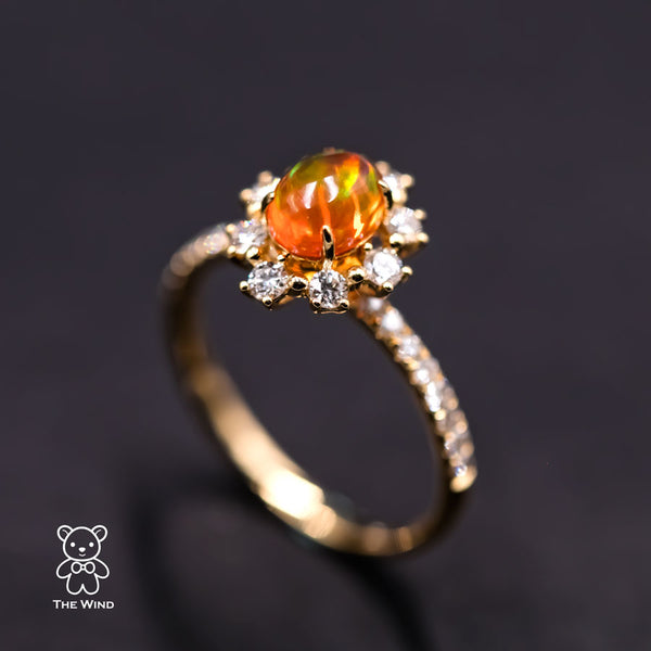 The Stunning - Fire Opal Engagement Halo Diamond Ring-1
