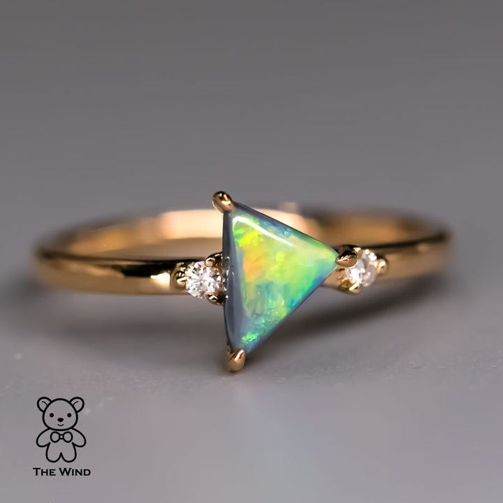 Minimalist Triangle Shaped Australian Black Opal Diamond Engagement Ring-2