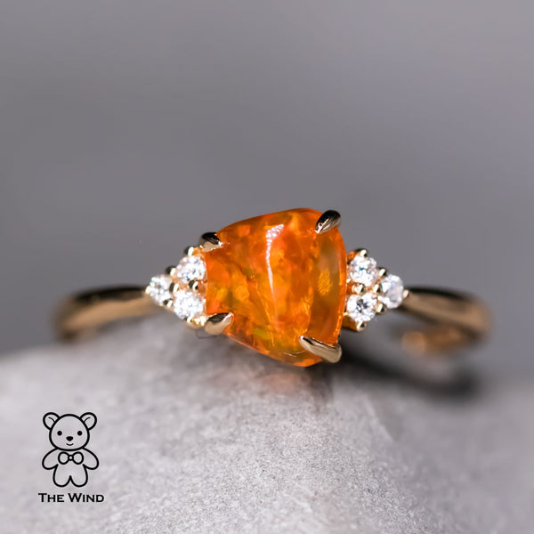 Three Diamond Mexican Fire Opal Engagement Wedding Ring-1