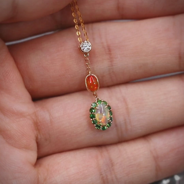 Black Opal & Fire Opal Tsavorite Diamond Necklace