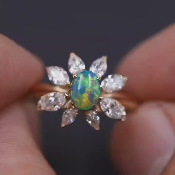 vivid black opal diamond engagement ring