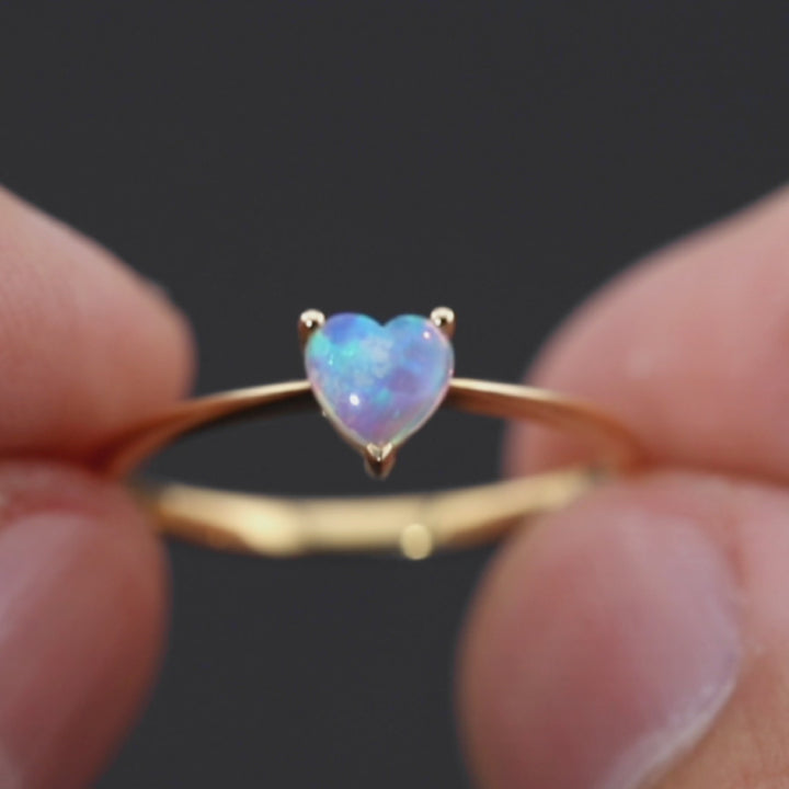 Heart Shaped Solid Opal Engagement Ring